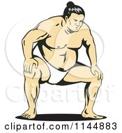 Clipart Of A Sumo Wrestler Crouching Royalty Free Vector Illustration by patrimonio