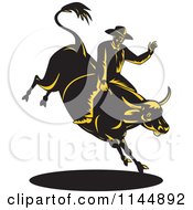 Clipart Of A Retro Rodeo Cowboy On A Bucking Bull 4 Royalty Free Vector Illustration