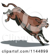 Clipart Of Jumping Brown Bull Royalty Free Vector Illustration