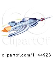 Poster, Art Print Of Retro Blue Space Rocket 2