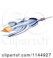 Poster, Art Print Of Retro Blue Space Rocket 1