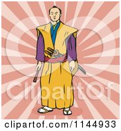 Clipart Of A Samurai Warrior Over Rays Royalty Free Vector Illustration