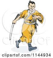 Clipart Of A Samurai Warrior Running Royalty Free Vector Illustration