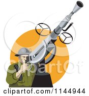 Clipart Of An Army Soldier Shooting An Anti Aircraft Gun Royalty Free Vector Illustration