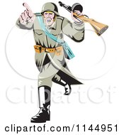 Clipart Of An Army Soldier Running With A Weapon Royalty Free Vector Illustration