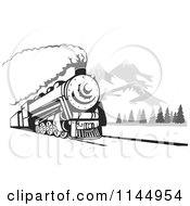 Poster, Art Print Of Retro Steam Engine Train Near Mountains