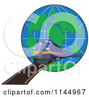 Retro Blue Train Emerging From A Globe