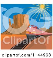 Poster, Art Print Of Retro Red Train In A Desert