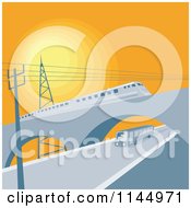 Poster, Art Print Of Train On A Viaduct Over A Bus