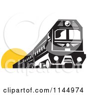 Poster, Art Print Of Retro Black And White Train Over A Yellow Circle