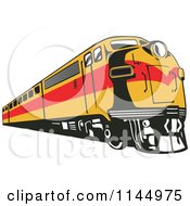 Clipart Of A Retro Yellow And Red Train Royalty Free Vector Illustration