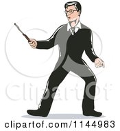 Clipart Of A Retro Wizard Holding A Wand Royalty Free Vector Illustration