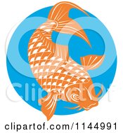 Retro Orange Koi Fish Over A Blue Circle