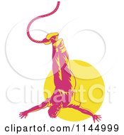 Clipart Of A Retro Pink Bungee Jumper Over A Yellow Circle Royalty Free Vector Illustration