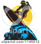 Clipart Of A Retro Muscular Surfer Dude Riding A Wave Royalty Free Vector Illustration