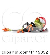 Clipart Of A 3d Green Christmas Frog Wearing A Santa Hat And Reclining In A Suit Royalty Free CGI Illustration