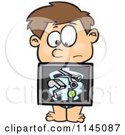 Cartoon Of A Boy With An Xray Showing Swallowed Items Royalty Free Vector Clipart