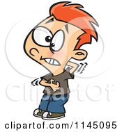 Cartoon Of A Itchy Boy Scratching His Chest And Back Royalty Free Vector Clipart
