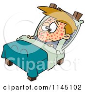 Cartoon Of A Boy Sick With Measles Resting In Bed Royalty Free Vector Clipart by toonaday