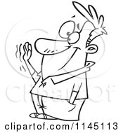 Cartoon Clipart Of A Black And White Happy Man Waving Goodbye Vector Outlined Coloring Page