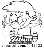 Cartoon Clipart Of A Black And White Happy Boy Playing A Xylophone Vector Outlined Coloring Page by toonaday