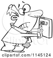 Poster, Art Print Of Black And White Frantic Businessman Pushing A Help Button