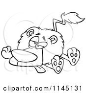 Cartoon Clipart Of A Black And White Lazy Or Sick Lion Vector Outlined Coloring Page