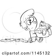 Cartoon Clipart Of A Black And White Boy Dropping Clothes And Carrying A Laundry Basket With Detergent Vector Outlined Coloring Page by toonaday