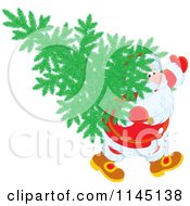 Poster, Art Print Of Santa Carrying A Christmas Tree On His Back