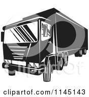 Clipart Of A Retro Black And White Big Rig Truck 2 Royalty Free Vector Illustration