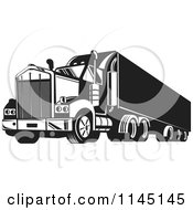 Poster, Art Print Of Retro Black And White Big Rig Truck 6