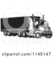 Poster, Art Print Of Retro Black And White Big Rig Truck 5