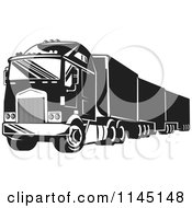 Poster, Art Print Of Retro Black And White Big Rig Truck 1