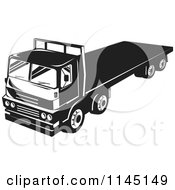 Poster, Art Print Of Retro Black And White Big Rig Truck With A Flat Bed