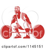 Poster, Art Print Of Retro Red Bodybuilder Lifting A Barbell