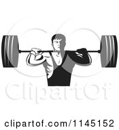 Poster, Art Print Of Retro Black And White Bodybuilder Lifting A Barbell