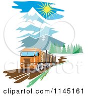 Poster, Art Print Of Retro Big Rig Logging Truck In The Mountains