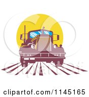 Poster, Art Print Of Retro Big Rig Truck Against A Yellow Sun