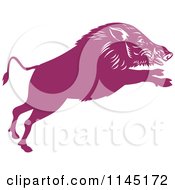 Poster, Art Print Of Retro Purple Leaping Wild Boar Pig