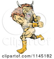 Clipart Of A Running Lion Man Villain Royalty Free Vector Illustration