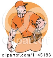 Retro Baseball Pitcher Over An Orange Circle