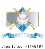 Baseball Over Crossed Bats A Diamond And Blue Banner