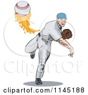 Poster, Art Print Of Pitcher Throwing A Fast Flaming Baseball