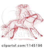 Poster, Art Print Of Red Engraved Derby Horse Race Jockey