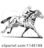 Poster, Art Print Of Black And White Derby Jockey Racing A Horse 2