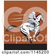 Poster, Art Print Of Derby Jockey Racing A Horse On Brown