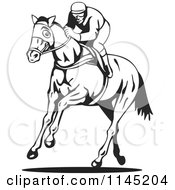 Clipart Of A Black And White Derby Jockey Racing A Horse 1 Royalty Free Vector Illustration