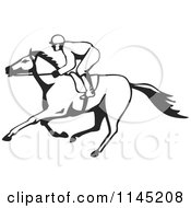 Clipart Of A Black And White Derby Horse Race Jockey Royalty Free Vector Illustration