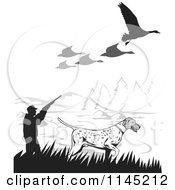 Clipart Of A Retro Hunter And Dog Under Geese Royalty Free Vector Illustration