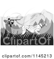 Poster, Art Print Of Retro Hunter And Pointer Dog In The Mountains